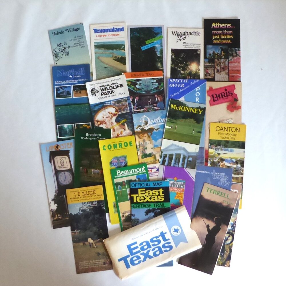 VINTAGE 1980’s EAST TEXAS TRAVEL PLANNER PAMPHLET LOT OF 24